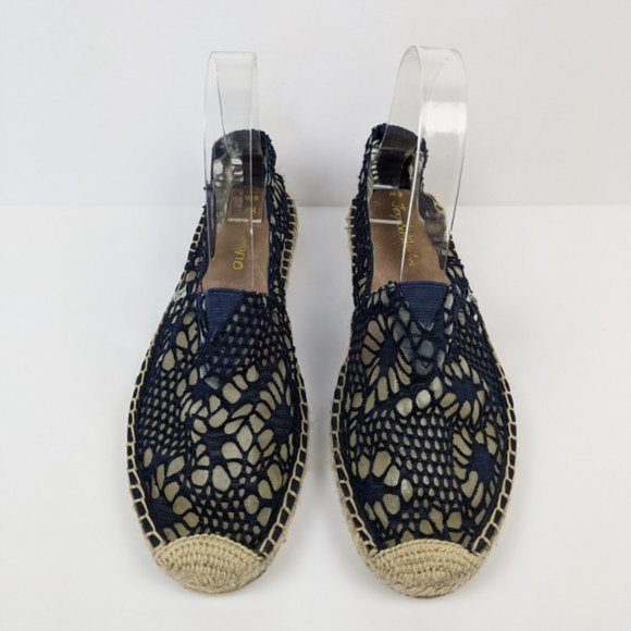 Joy & Mario Daisy Navy Blue Lace Espadrille Flats - Picture 3 of 9